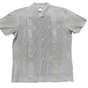 Romani Collection Vintage 70s Quad Pocket Micro Stripe Shirt Grey Men's Size L